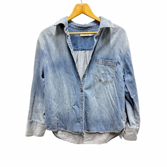 Alice + Olivia Light Blue Denim Shirt finely oversized denim in sage large - Picture 2 of 6